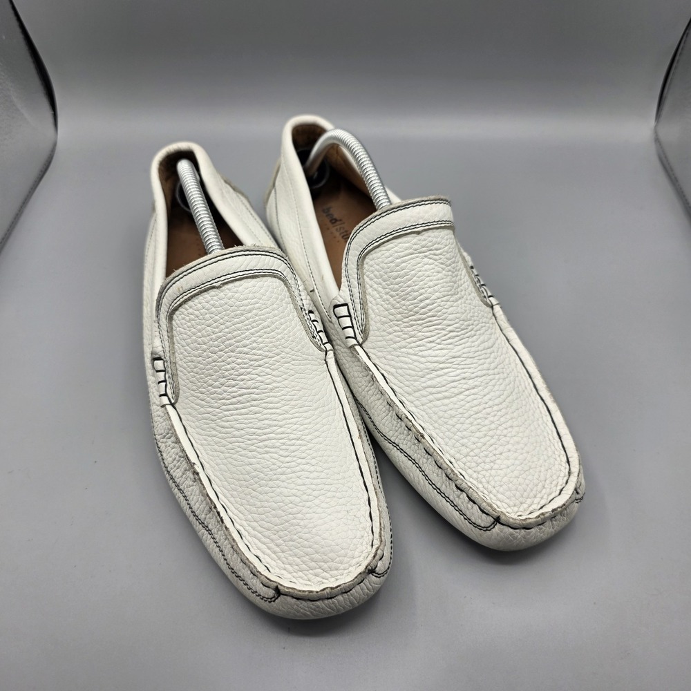 Bed Stu Shoes Mens 11 White Leather Driving‎ Loafers Moccasin Toe Preppy Luxury